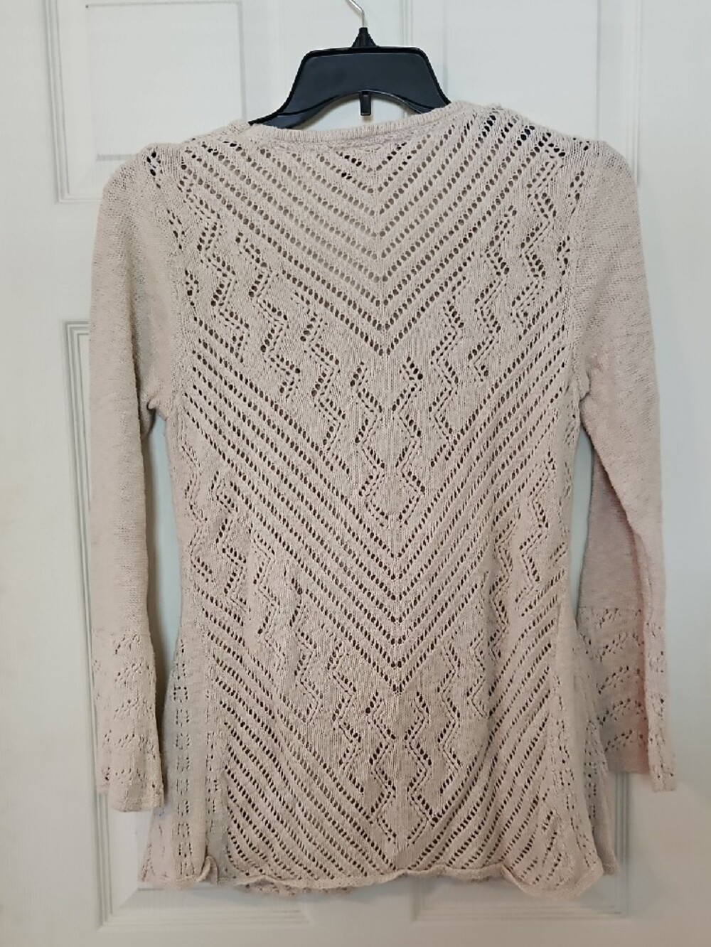 Openwork V-Neck Knit Tunic Sweater - , Cream - Picture 4 of 4